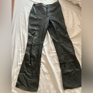 Olive Green Leather Flare Pants